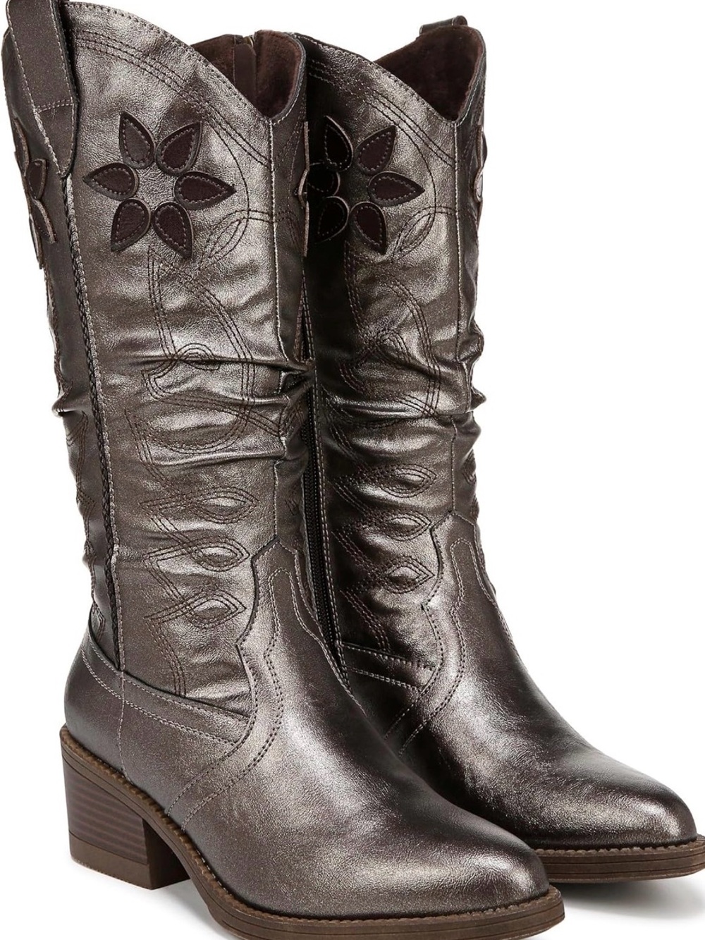 Blowfish Malibu Romie Metallic Pewter Western Boots Floral Stitch Women’s 7